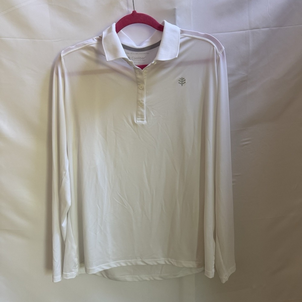 Coolibar Polo Shirt Women XL White Long Sleeve UPF 50+ Sun Protection Outdoor